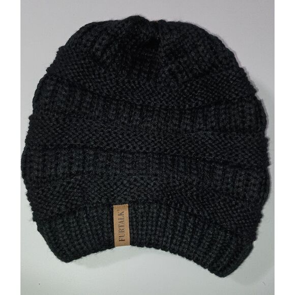 FURTALK:  Black Knitted Beanie, One Size - Picture 1 of 5